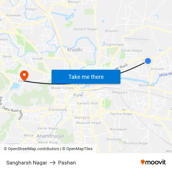 संघर्ष नगर to पाषाण map