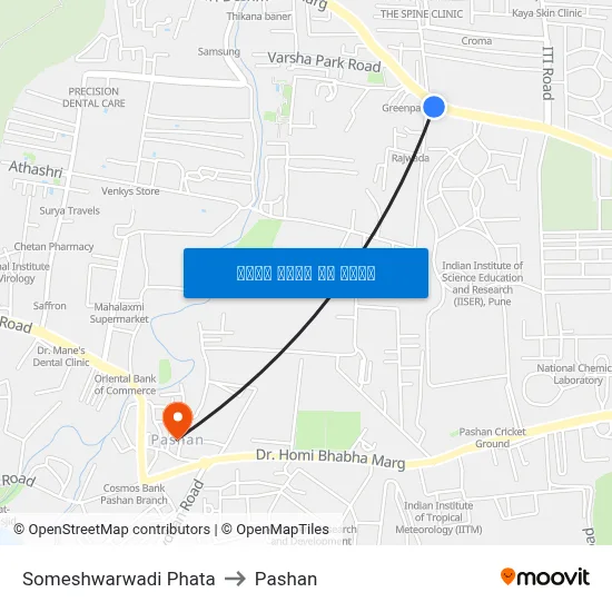 सोमेश्वरवाडी फाटा to पाषाण map