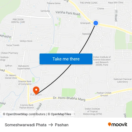 सोमेश्वरवाडी फाटा to पाषाण map
