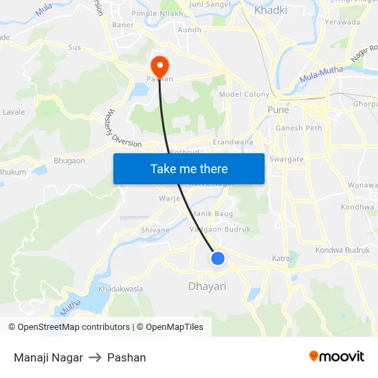 मनाजी नगर to पाषाण map