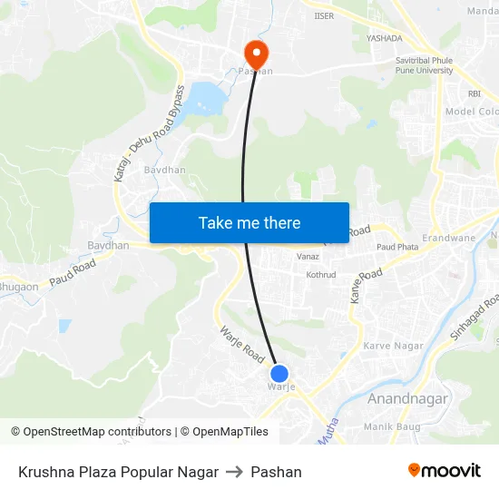 कृष्णा प्लाझा पॉप्युलर नगर to पाषाण map