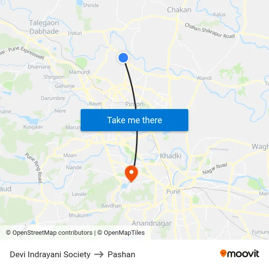 देवी इंद्रायणी सोसायटी to पाषाण map