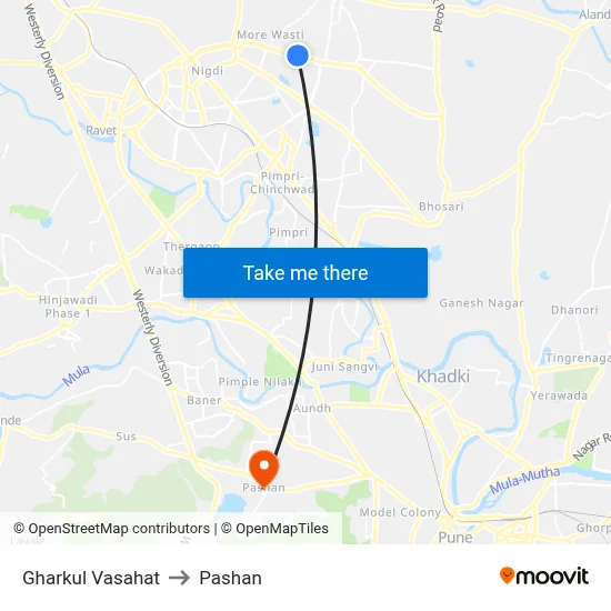 घरकुल वसाहत to पाषाण map