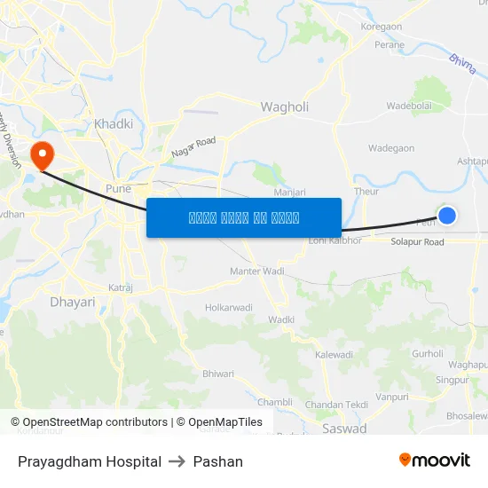 प्रयागधाम हॉस्पिटल to पाषाण map