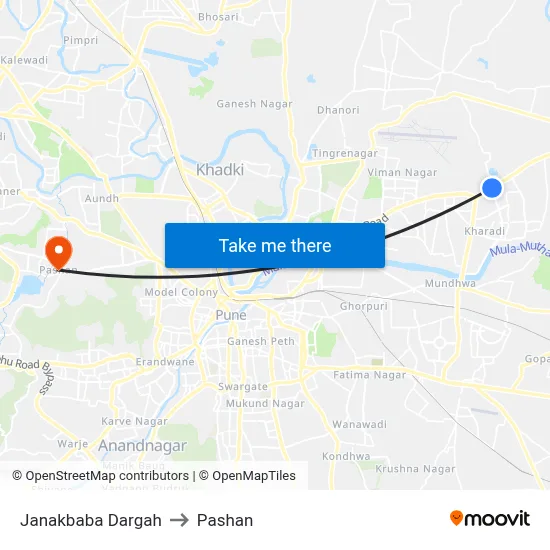 जानकबाबा दरगाह to पाषाण map