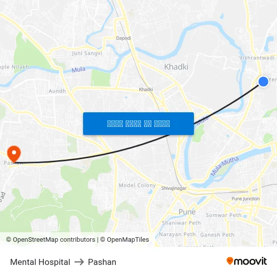 मानसिक अस्पताल to पाषाण map