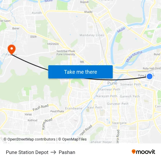 पुणे स्टेशन डेपो to पाषाण map