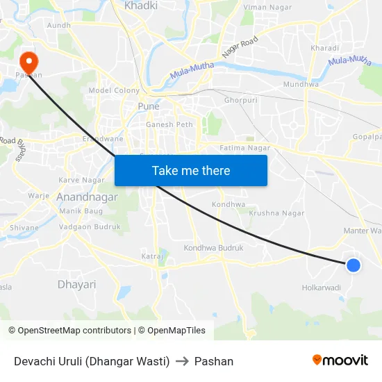 देवाची उरुली (धनगर वस्ती) to पाषाण map