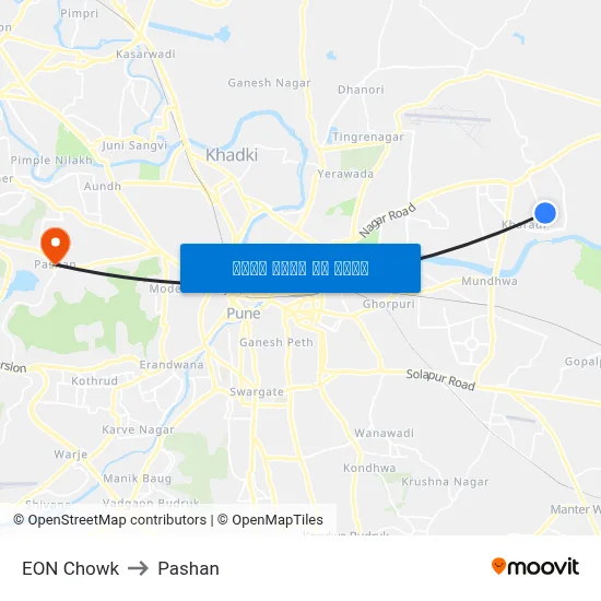 ईओएन चौक to पाषाण map