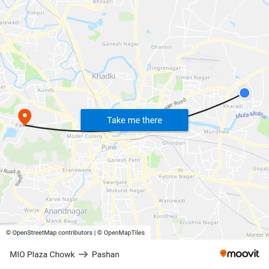 एमआईओ प्लाझा चौक to पाषाण map