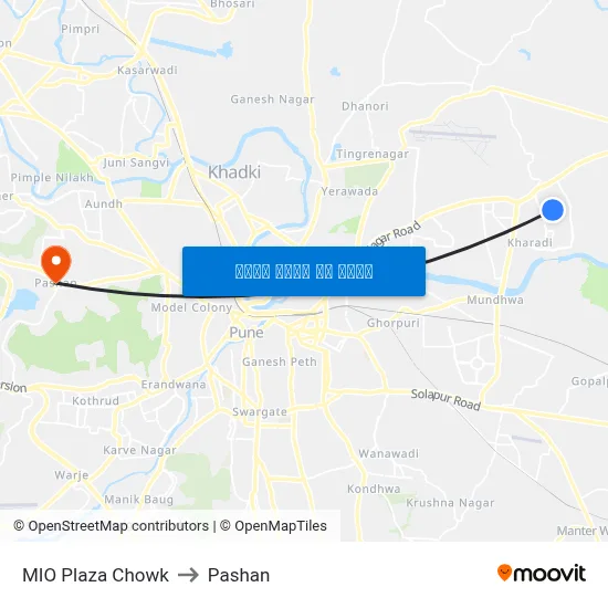 MIO Plaza Chowk to Pashan map