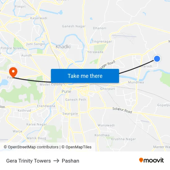 गेरा ट्रिनिटी टावर्स to पाषाण map