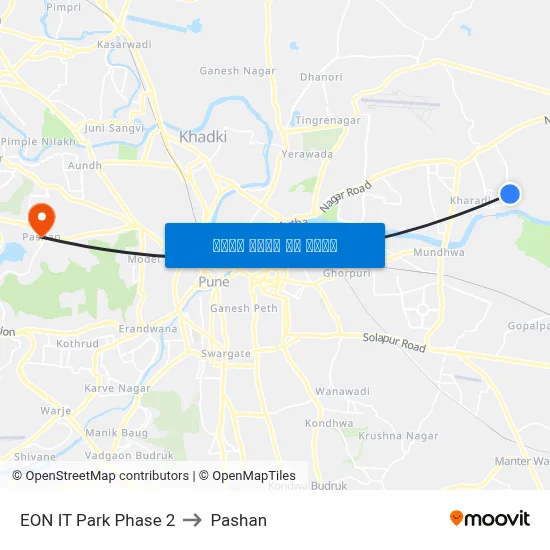 ईओएन आईटी पार्क फेज 2 to पाषाण map