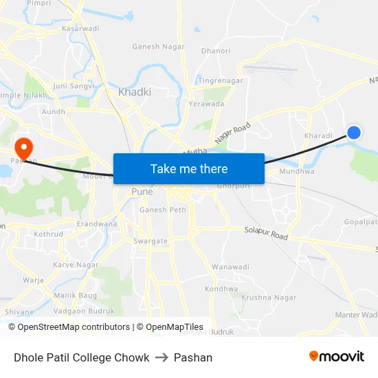 ढोले पाटील कॉलेज चौक to पाषाण map