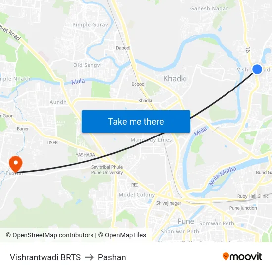 विश्रांतवाडी बीआरटीएस to पाषाण map
