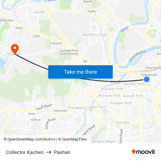 कलेक्टर कचेरी to पाषाण map