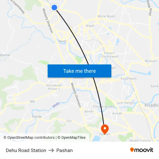 Dehu Road Station to Pashan map