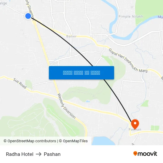 राधा होटल to पाषाण map