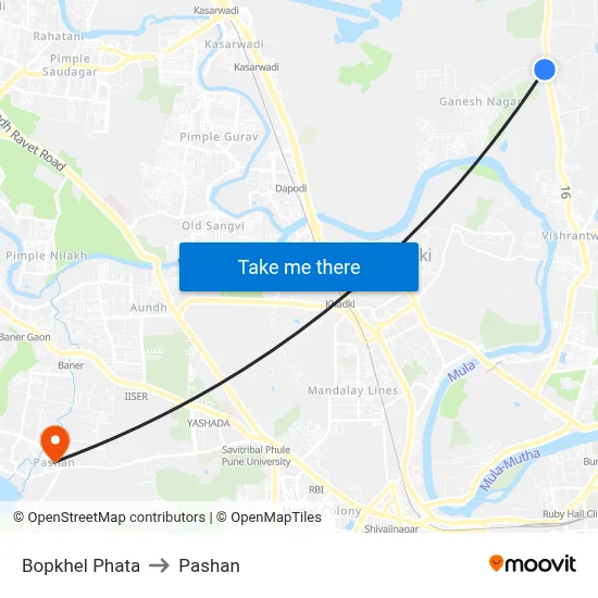 बोपखेल फाटा to पाषाण map