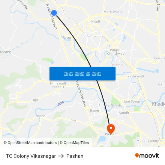टी.सी. कॉलोनी विकासनगर to पाषाण map