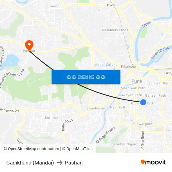 गाडीखाना (मंडई) to पाषाण map