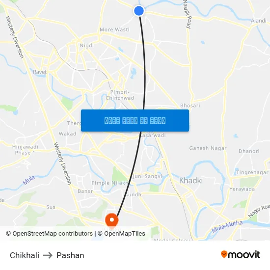 चिखली to पाषाण map