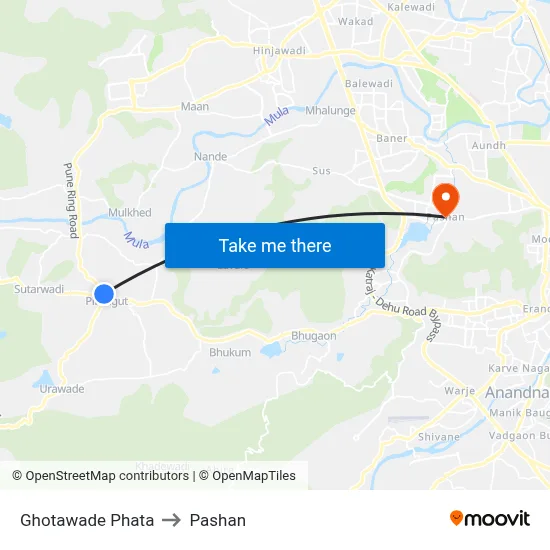 घोटावडे फाटा to पाषाण map