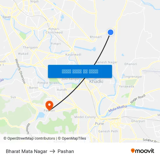 भारत माता नगर to पाषाण map