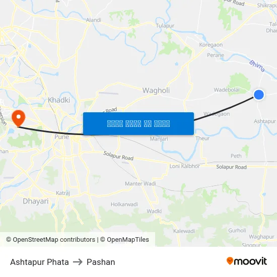 अष्टापुर फाटा to पाषाण map