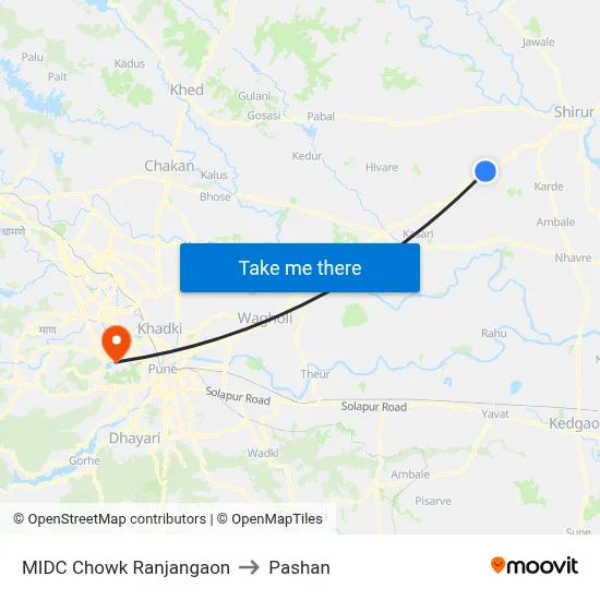 MIDC Chowk Ranjangaon to Pashan map