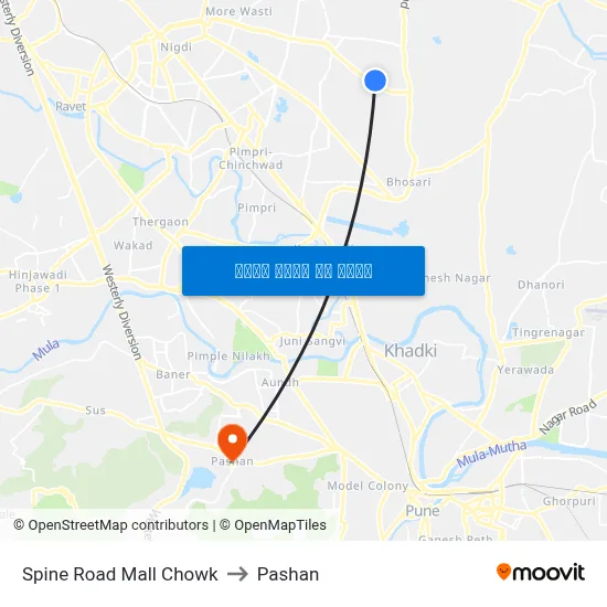 स्पाइन रोड मॉल चौक to पाषाण map