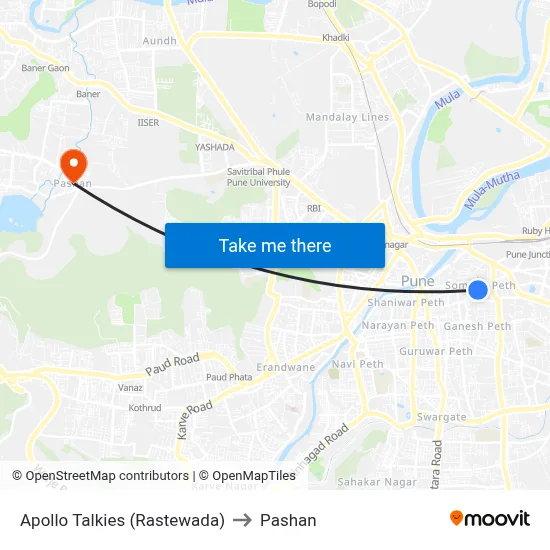 अपोलो टॉकीज (रस्तेवाडा) to पाषाण map