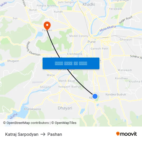 कात्रज सर्पोद्यान to पाषाण map