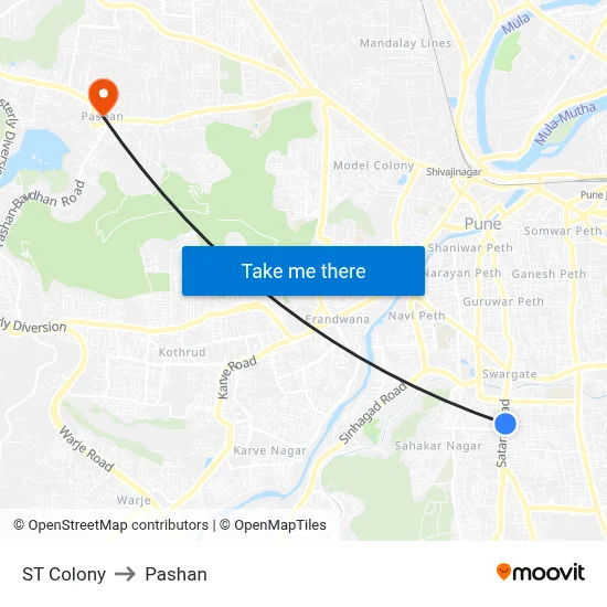 एस.टी कॉलनी to पाषाण map
