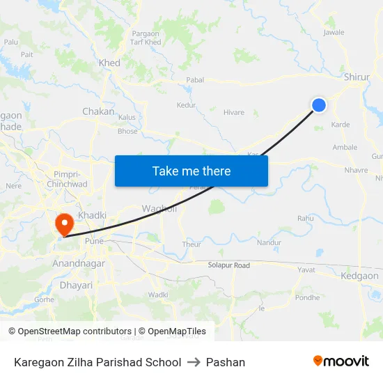 Karegaon Zilha Parishad School to पाषाण map