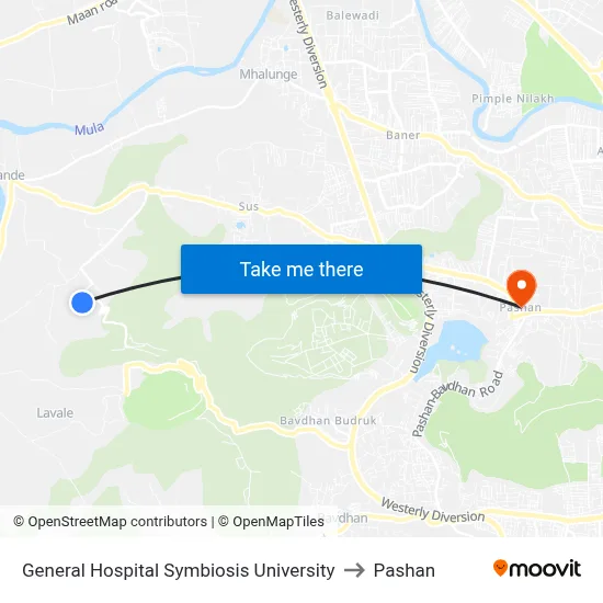 General Hospital Symbiosis University to पाषाण map