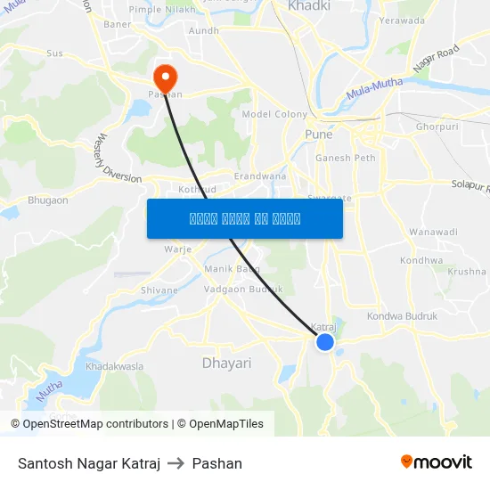 संतोष नगर कात्रज to पाषाण map