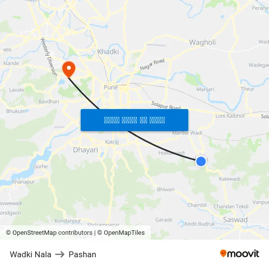 वाडकी नाला to पाषाण map