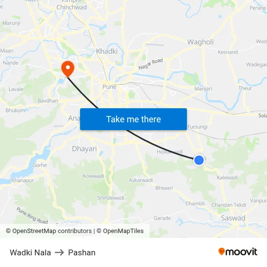 वाडकी नाला to पाषाण map