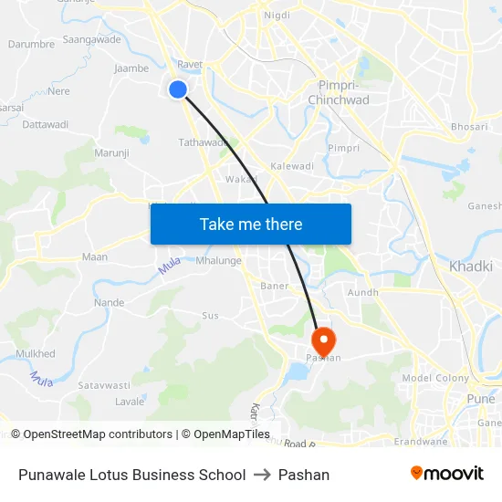 पुनावले लोटस बिजनेस स्कूल to पाषाण map