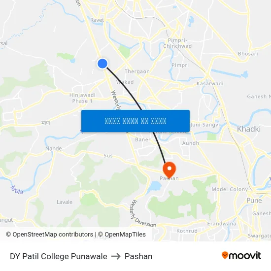डीवाय पाटील कॉलेज पुनावले to पाषाण map
