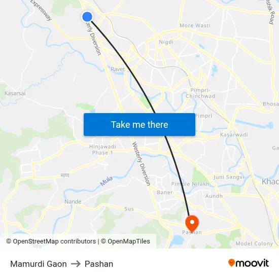 मामुर्डी गांव to पाषाण map