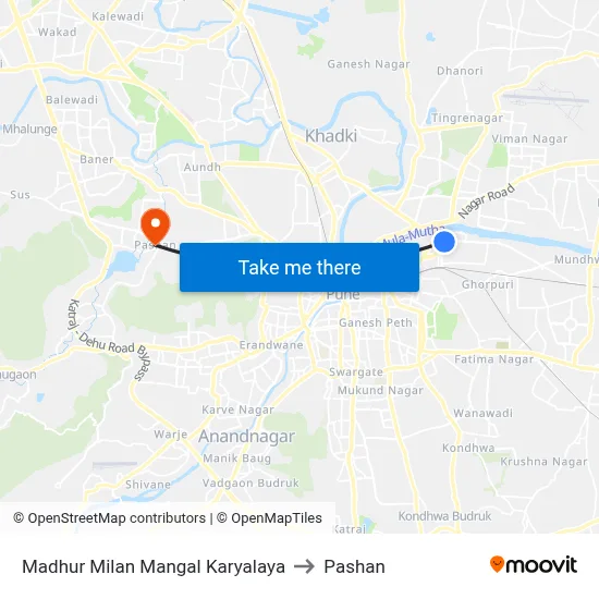 मधुर मिलन मंगल कार्यालय to पाषाण map