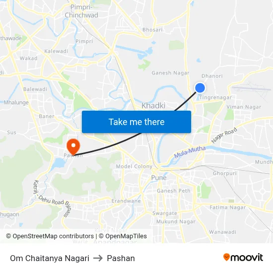 ओम चैतन्य नगरी to पाषाण map