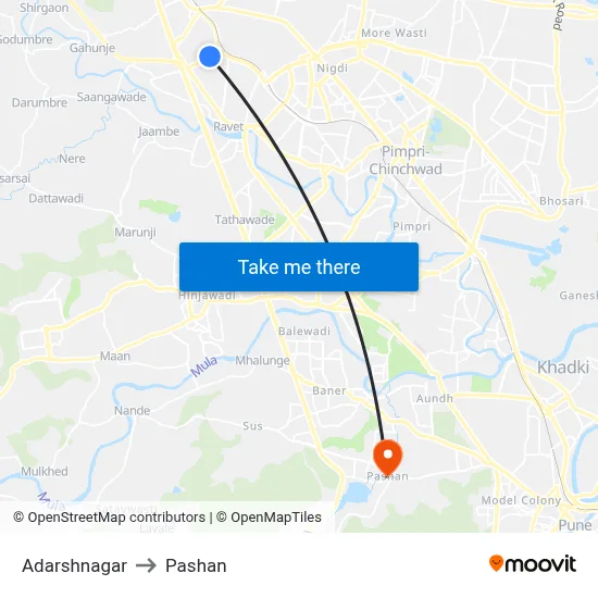आदर्शनगर to पाषाण map