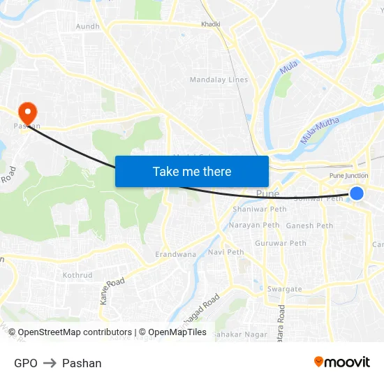जीपीओ to पाषाण map