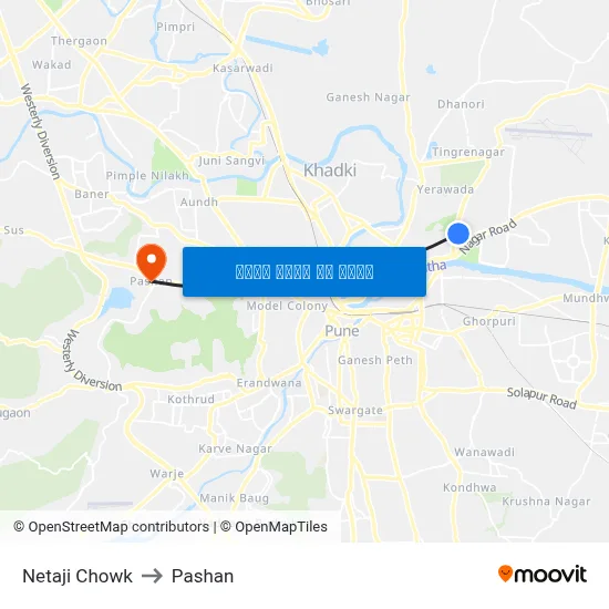 नेताजी चौक to पाषाण map