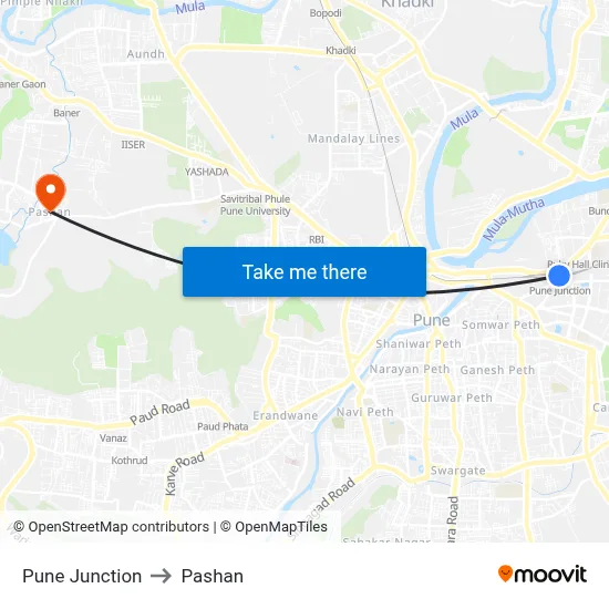 पुणे जंक्शन to पाषाण map