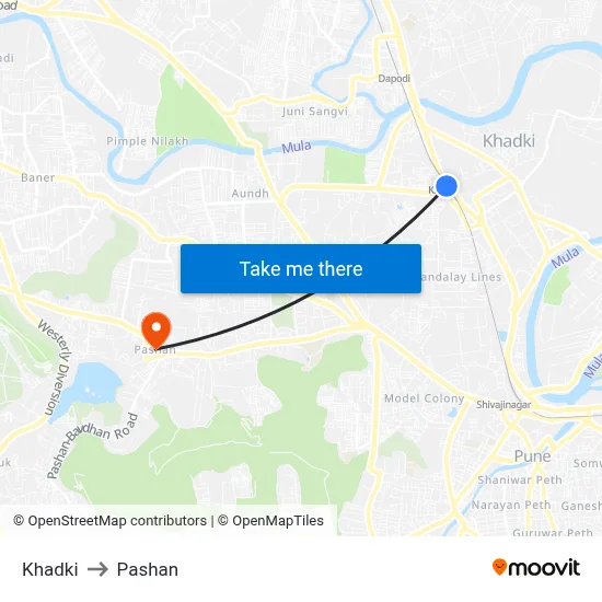 खड़की to पाषाण map