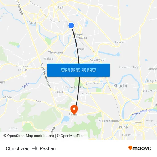 चिंचवड to पाषाण map